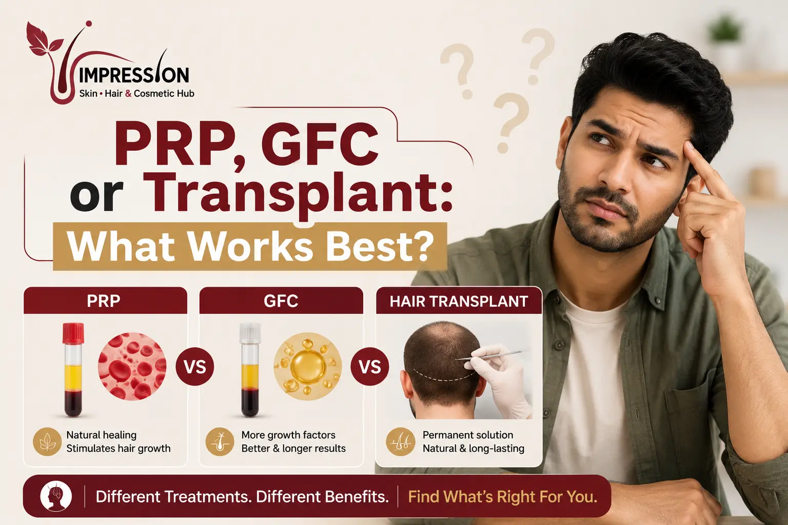 PRP vs GFC vs Hair Transplant: Why People Get Confused
